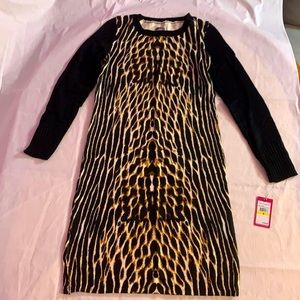 Vince Camuto Sweater dress animal print new size medium black brown beige y2k